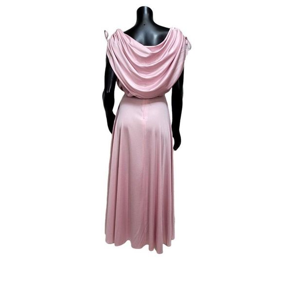 Vintage 70s Union Made Pink‎ Draped Back Cinched Shoulder Disco Dress Tie Belt - Picture 8 of 12